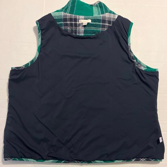 Quilted Flannel Padded Vest Womens Size 22/24W Green Plaid Pockets Casual Layer - Picture 11 of 16